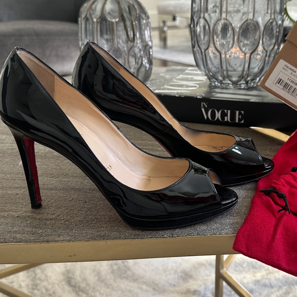 Christian Louboutin Glossy Black Peep-Toe Heels